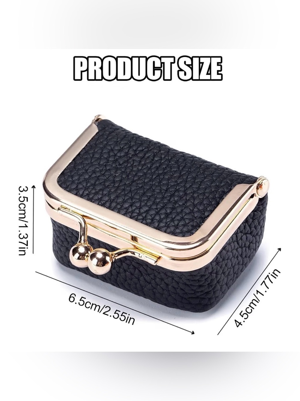 Women's Black Leather Kiss-Lock Coin Purse